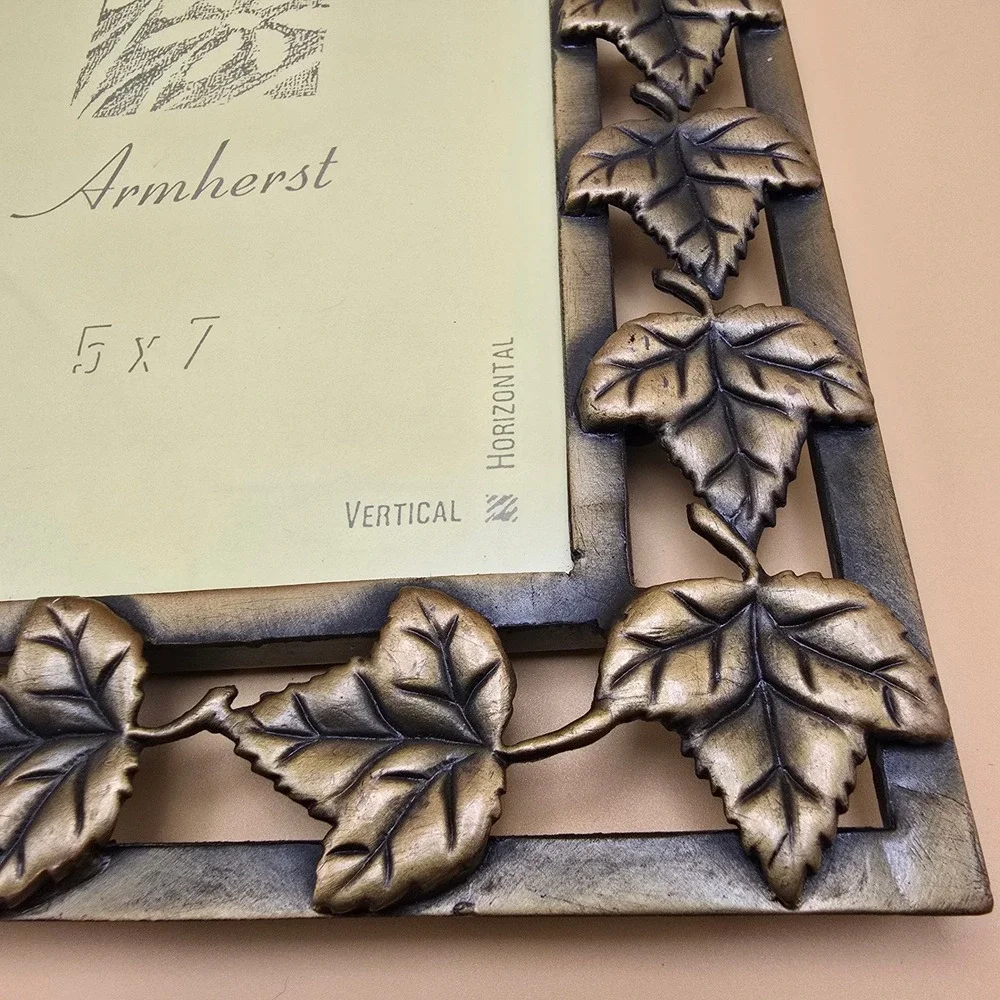 Armherst 5x7 Metal Leaf Photo Frame Antiqued Bronze Maple Leaves Vertical Horiz